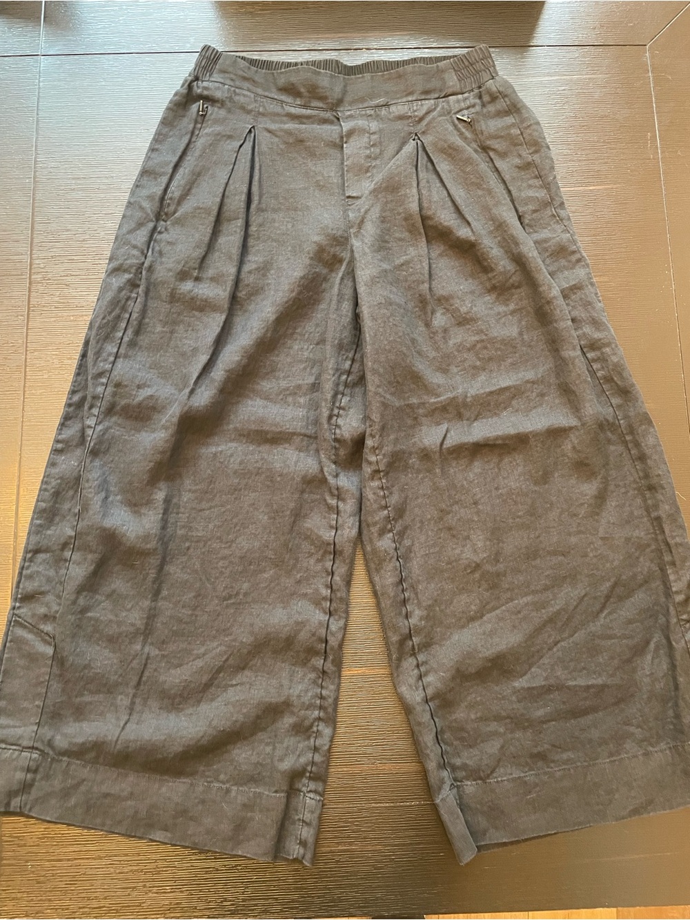 Athleta PLAYA luxurious 100% Linen Black Wide Leg Crop Pants Sz 8 NWOT